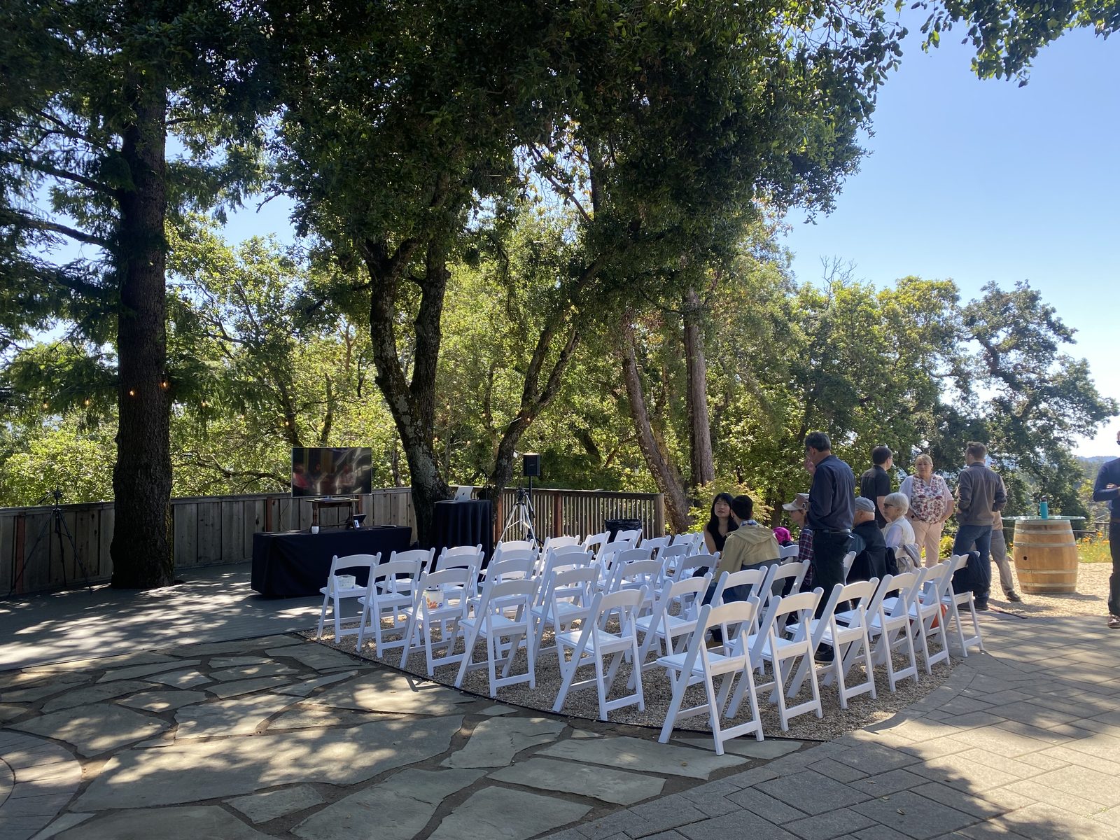 Outdoor seminar seating setup on the deck at Living Well Event Center