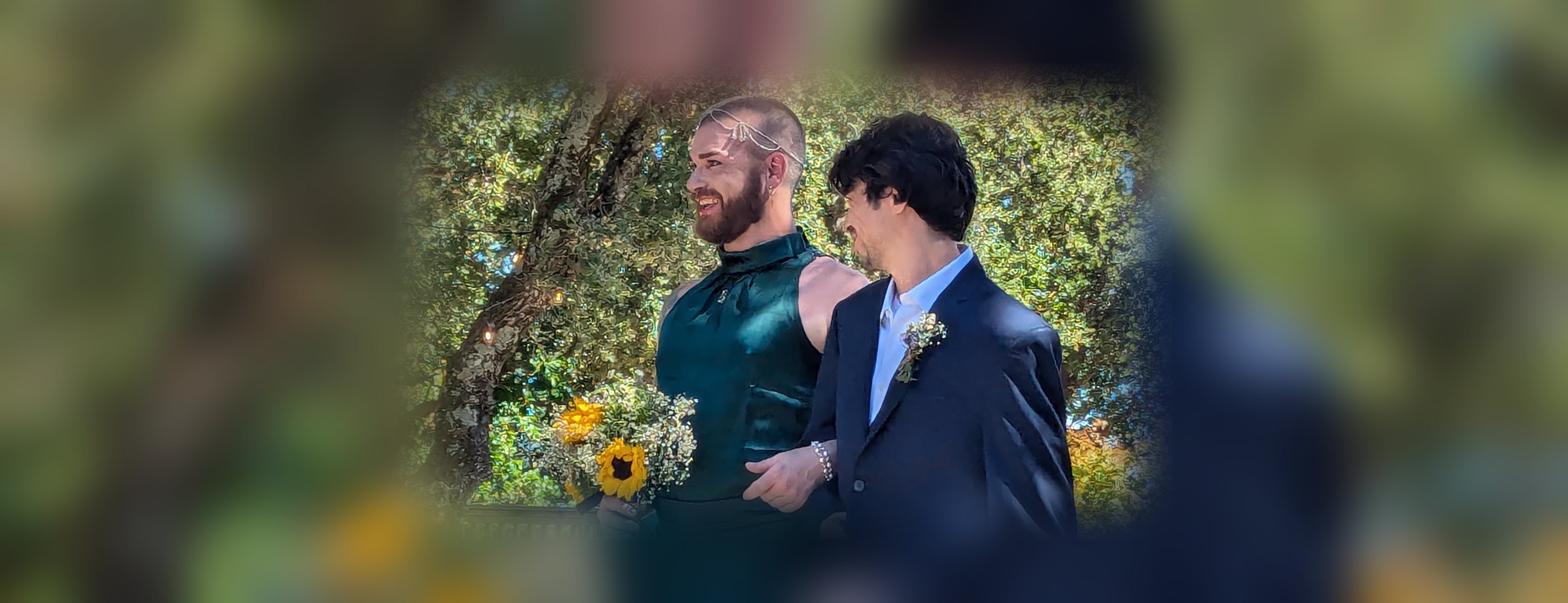 Two grooms at their wedding at Living Well Event Center in Los Gatos